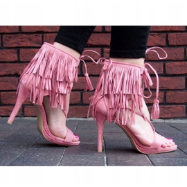 Sandali su tacco alto con frange Boho 8125 Pink rosa 2