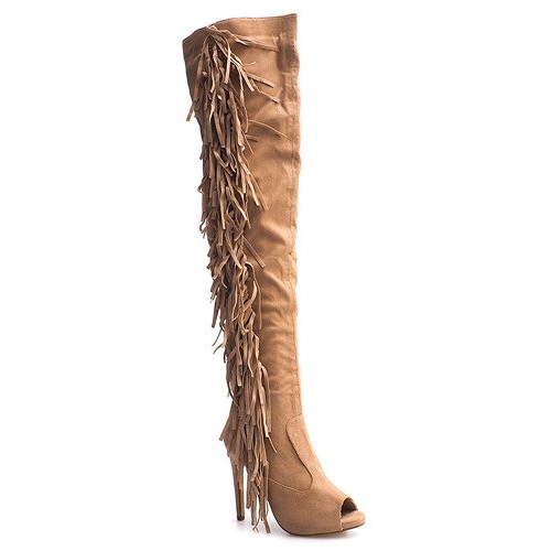 Stivali con tacco alto in pelle scamosciata ZX-1 Beige 1