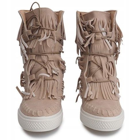 Sneakers Con Zeppa Con Frange Boho 7A1453 Beige 2