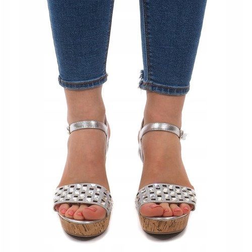 Sandali con zeppa B678-2 Argento grigio 1