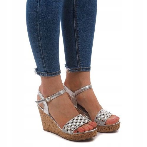 Sandali con zeppa B678-2 Argento grigio 2