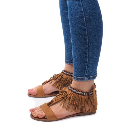 Sandali Boho 8-9 in pelle scamosciata cammello marrone 1