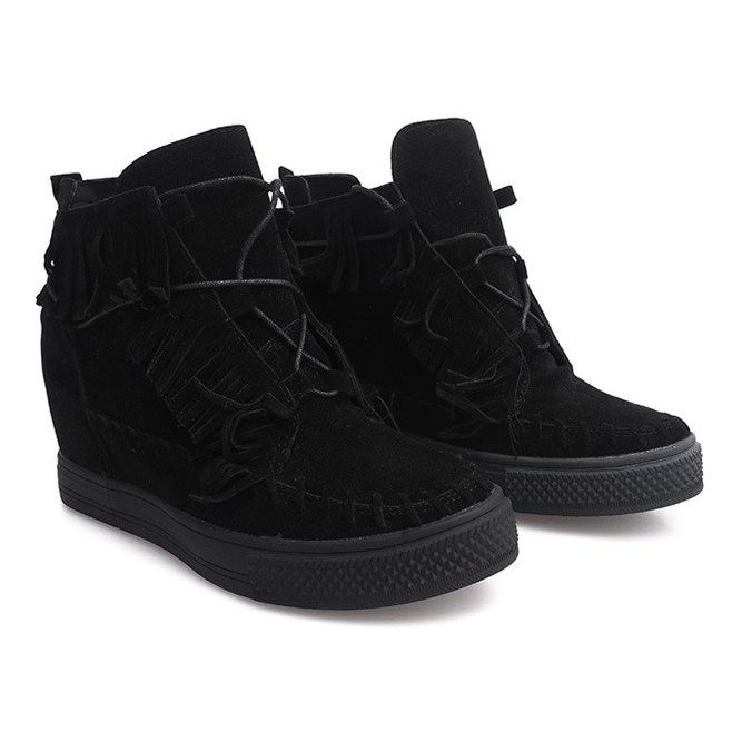 Sneakers Con Zeppa Con Frange Boho F3 Nere nero 1