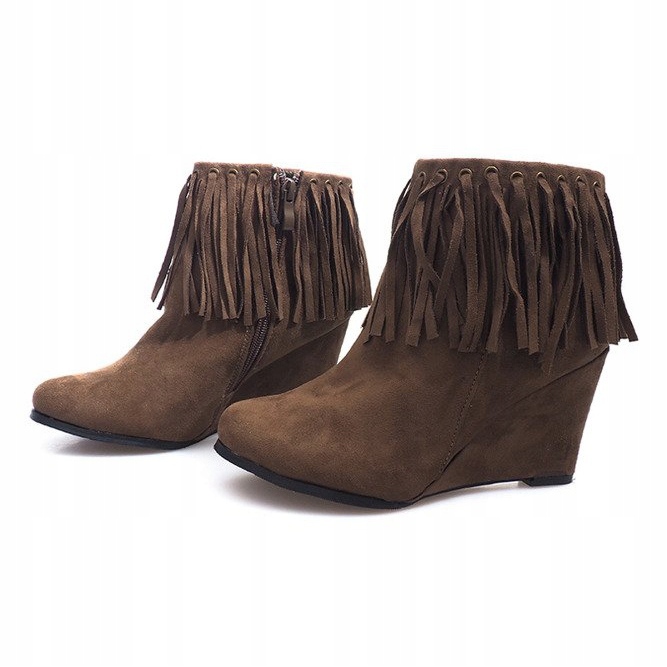 Stivaletti in pelle scamosciata con zeppa Boho 6257-15 Khaki multicolore verde 1