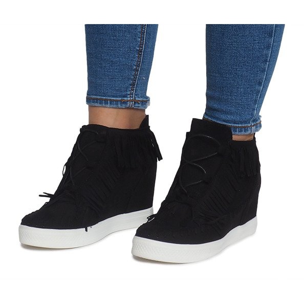 Sneakers con zeppa con frange Boho AT-0613-1 Nero 1