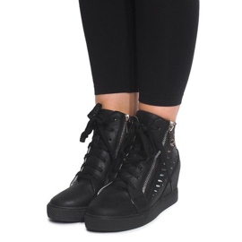 Sneakers con zeppa traforata HQ881 Nero 1