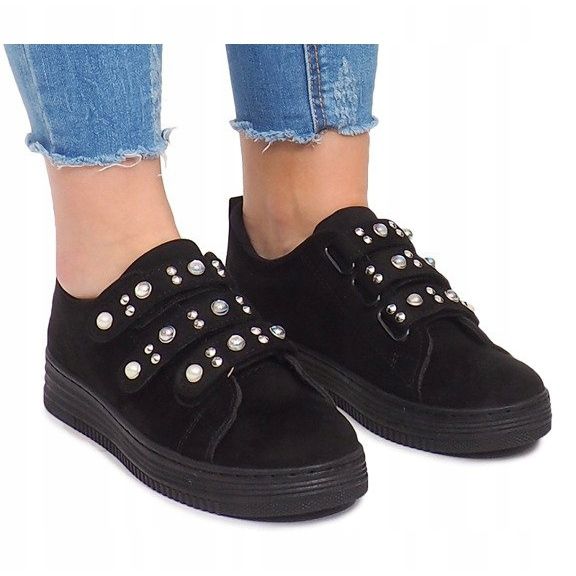 Sneakers Con Perle In Velcro 16-581 Nere nero 2