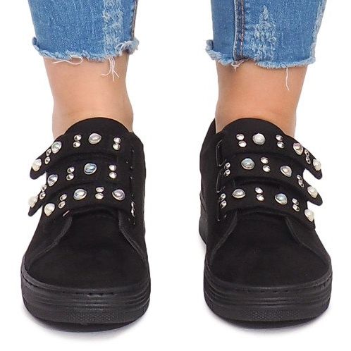 Sneakers Con Perle In Velcro 16-581 Nere nero 1