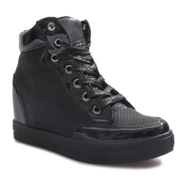 Sneakers laccate nere sulla zeppa Snake nero 1