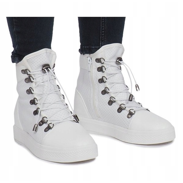 Sneakers bianche traforate sulla zeppa Mathilde bianca 2