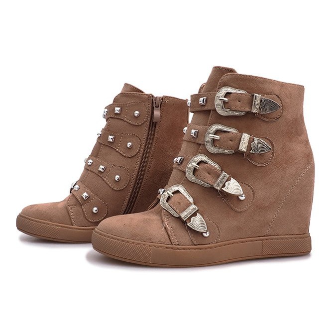 Sneakers in camoscio rosa con fibbie Maya marrone 1