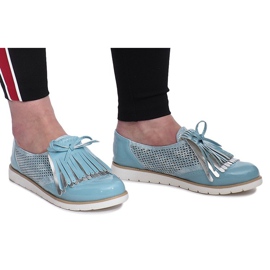 Mocassini blu traforati con frange Pamole grigio 1