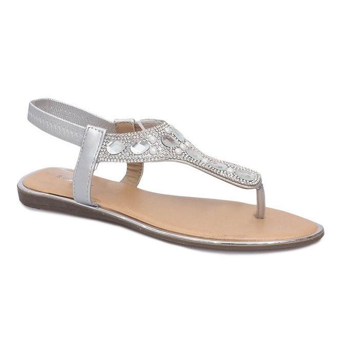 Sandali flat argento con diamanti Larissa grigio 1