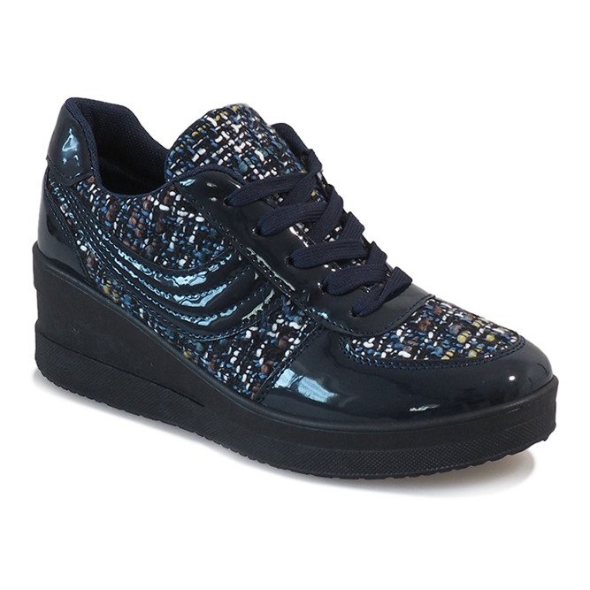 Sneakers blu navy sulla zeppa BKA-113 1