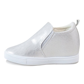 Sneakers traforate argento sulla zeppa DD383-2 grigio 1