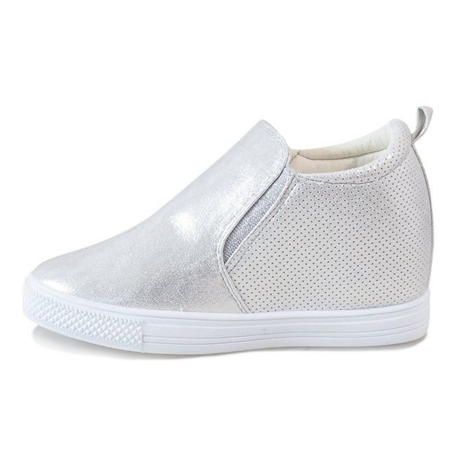 Sneakers traforate argento sulla zeppa DD383-2 grigio 1