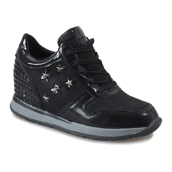 Sneakers nere con zeppa con stelle BM1915-3 nero 1