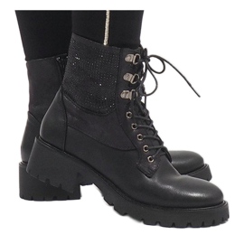 Ideal Shoes Stivaletti stringati neri con paillettes 1621 nero 2