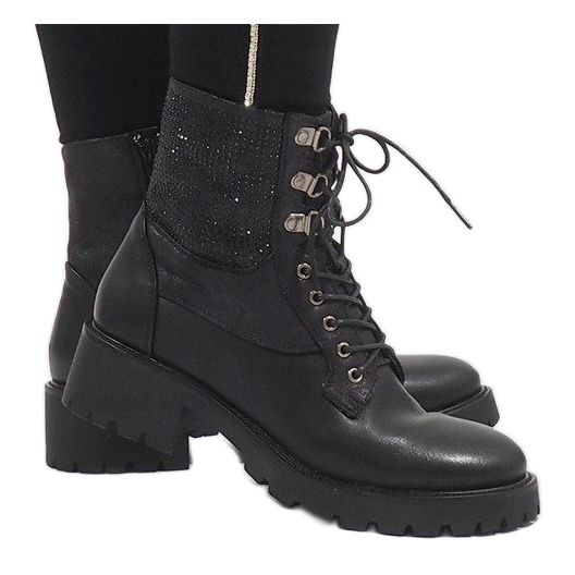 Ideal Shoes Stivaletti stringati neri con paillettes 1621 nero 2