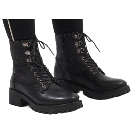 Ideal Shoes Stivaletti stringati neri con paillettes 1621 nero 1