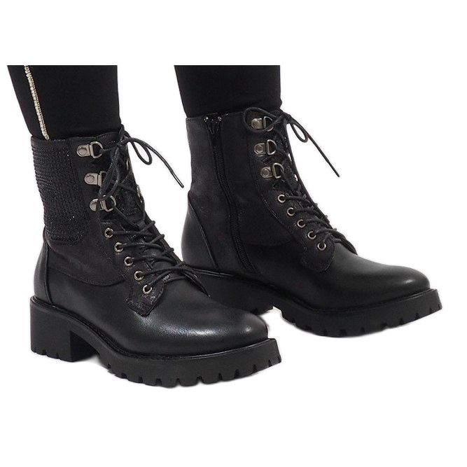 Ideal Shoes Stivaletti stringati neri con paillettes 1621 nero 1