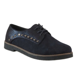 Scarpe stringate blu navy con borchie LX155 1