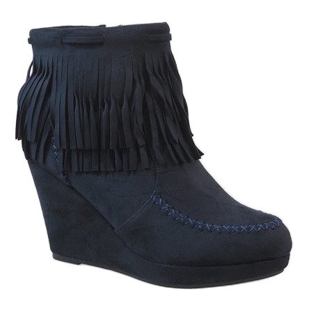 Stivali con zeppa boho in camoscio blu navy LM-653 1