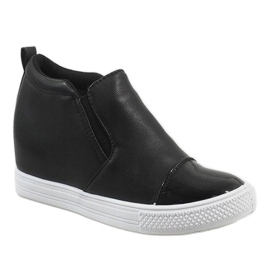 Sneakers nere sulla zeppa DD409-4 nero 1