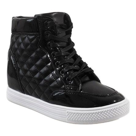Sneakers nere con zeppa trapuntata DD478-1 nero 1