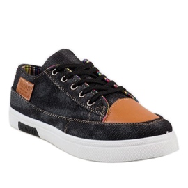 Sneakers da uomo in denim nero A9501 1