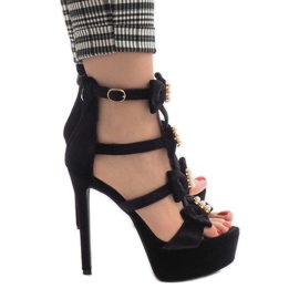 Sandali neri su tacco M249 in suede nero 1