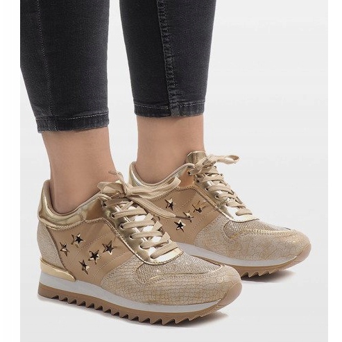 Sneakers dorate sulla zeppa G-127 d'oro 1