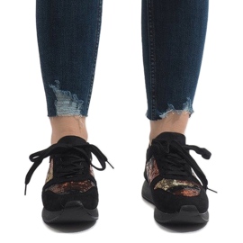 Sneakers sportive nere con zeppa T025 nero multicolore 2