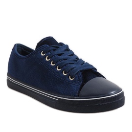 Sneakers in velluto blu navy BK6197-2 1