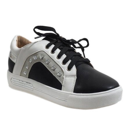Sneakers nere da donna con zeppa BH-115 nero 1