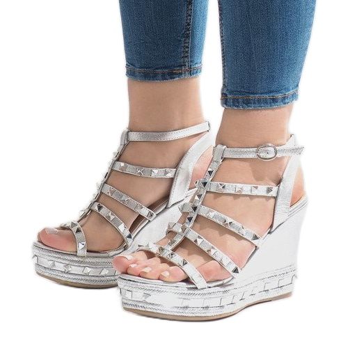 Sandali con zeppa argento VS-368 grigio 1