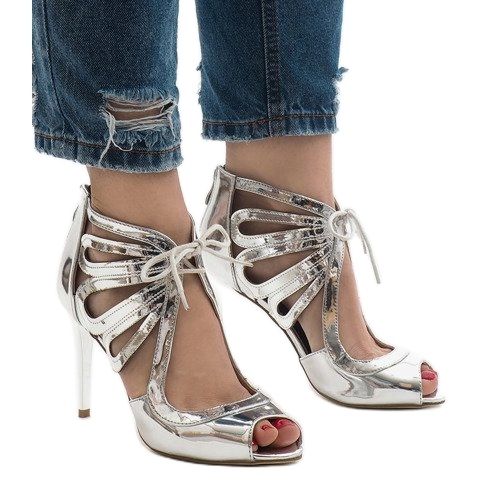 Stivali aperti in vernice argento C-003 grigio 1