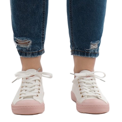 Sneakers bianche YZ110-9 bianca rosa 2