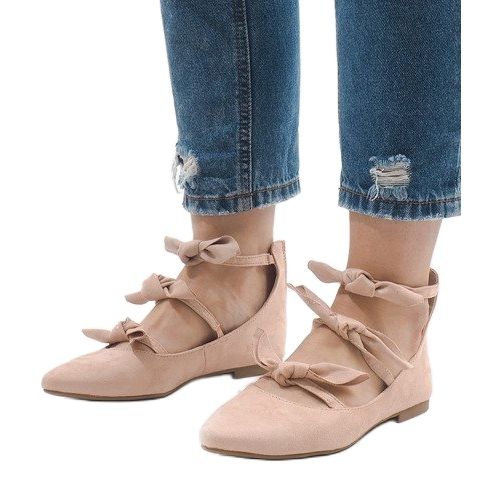 Ballerine stringate rosa con fiocchi G-47 1