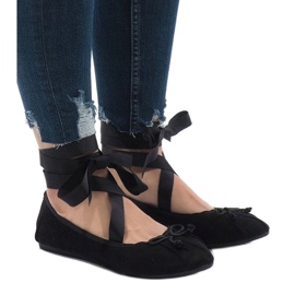 Ballerine stringate nere con fiocchi B-62 nero 1