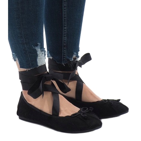Ballerine stringate nere con fiocchi B-62 nero 1
