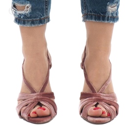 Sandali tacco alto in camoscio rosa 9095-138 2