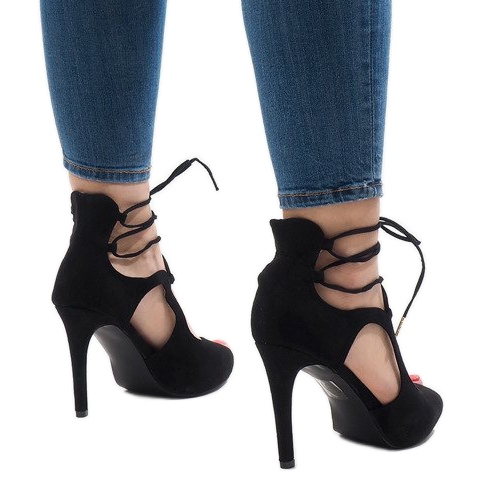 Sandali a spillo in camoscio nero JL-01 1