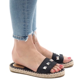 Pantofole jeans nere 7087 borchie nero 1