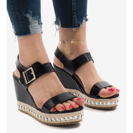 Sandali con zeppa laccati argento 17060-73 nero 1