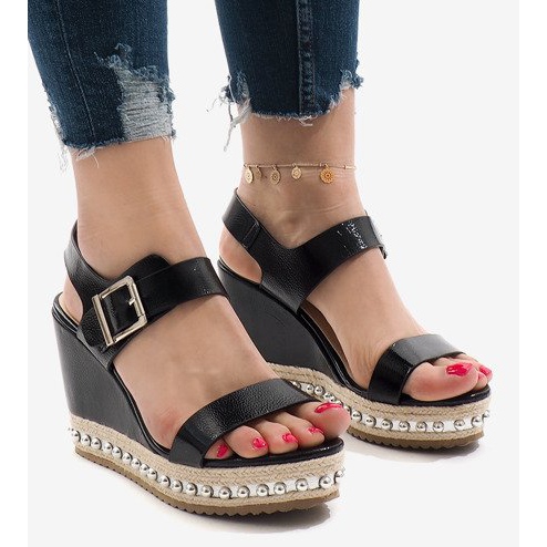 Sandali con zeppa laccati argento 17060-73 nero 1