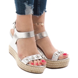 Sandali con zeppa laccati argento 17060-74 grigio 1