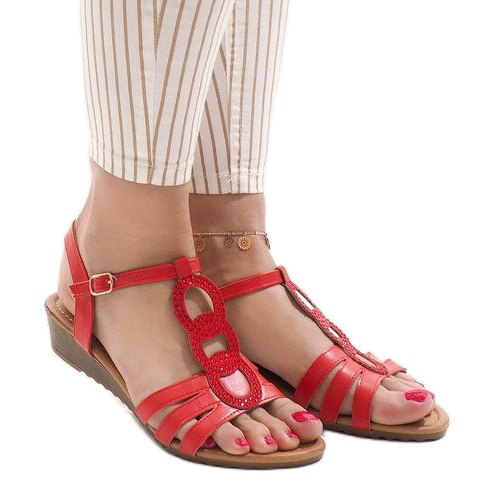 Sandali rossi con zeppa 860-57 rosso 1