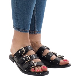 Pantofole nere con borchie e fibbia F-3659 nero 2