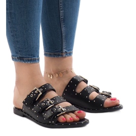Pantofole nere con borchie e fibbia F-3659 nero 1